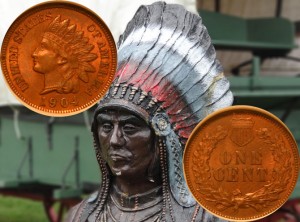 Indian Head Cent with Indian statue