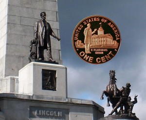 2009 One Cent Coin and Lincoln Statue