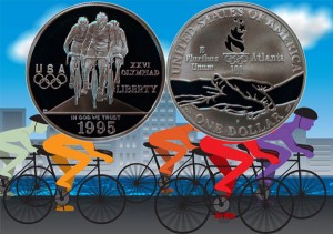1995 Cycling Commemorative Silver Dollar Coin