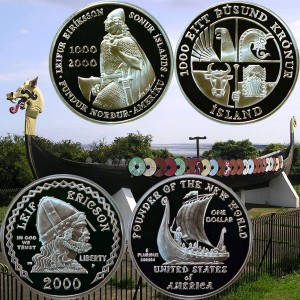 Leif Ericson Silver Commemorative Coins - Dollar and Kronur