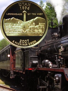 Utah State Quarter with Train Background