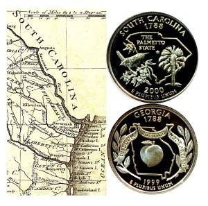 Georgia and South Carolina State Quarter Coins