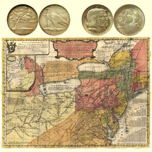 Long Island Tercentenary and Connecticut Tercentenary Commemorative Silver Half Dollar Coins