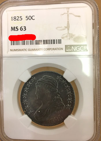 1825 Capped Bust Silver Half Dollar Coin NGC MS63 obverse
