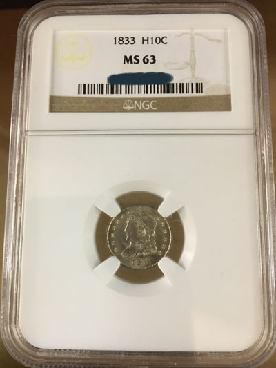 1833 Capped Bust Half Dime Coin NGC MS-63