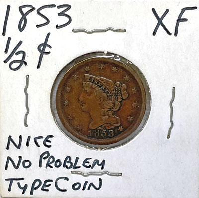 1853 half cent coin obverse