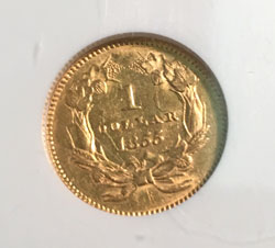 1855 Gold Dollar Coin NGC AU-58 reverse