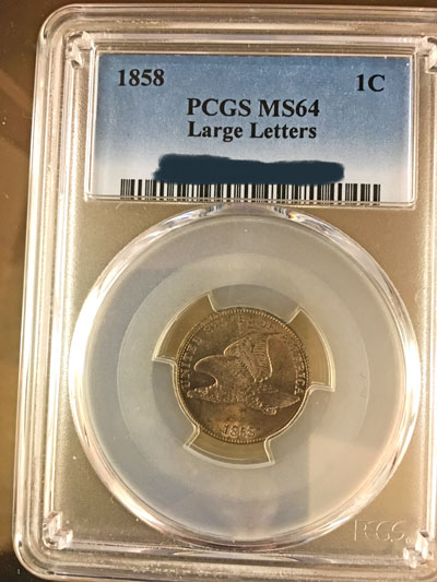 1858 Flying Eagle One Cent Coin PCGS MS-64 Large Letters