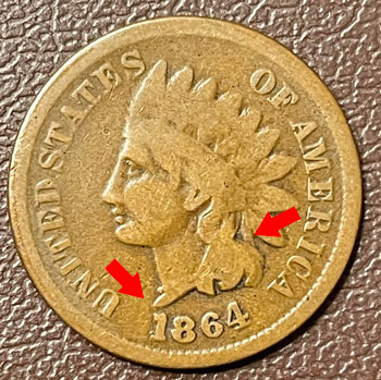 1864 Indian Head Cent Coin with L in the Ribbon