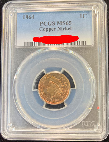 1864 Copper Nickel Indian Head One Cent Coin PCGS MS65 obverse