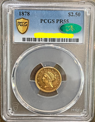 1878 quarter eagle gold coin pcgs proof 55 obverse