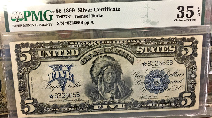 1899 Five-Dollar Silver Certificate PMG Choice Very Fine 35 EPQ Star Note