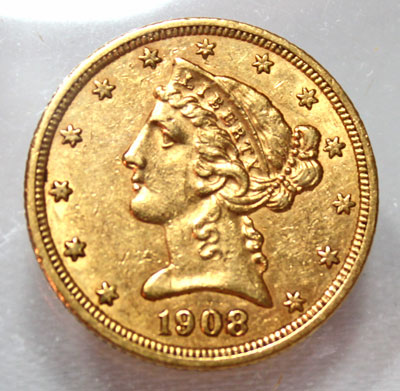 1906 Gold Half Eagle Coin obverse