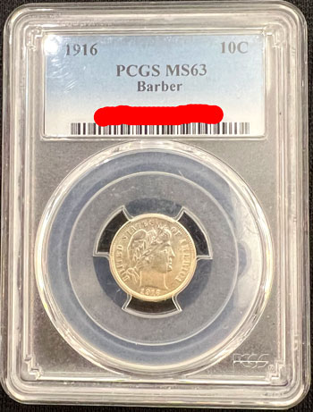 1916 Barber Ten Cent Coin PCGS MS63
