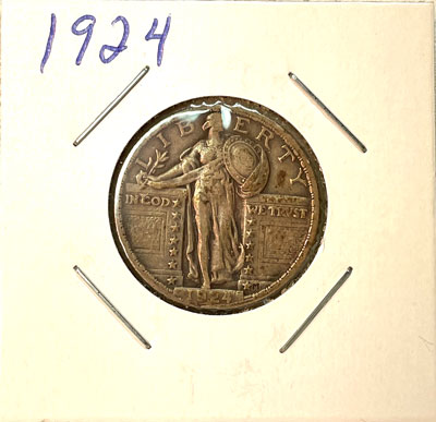 1924 Standing Liberty quarter dollar coin obverse