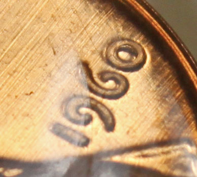 1960 Proof Lincoln Cent Large Date over Small Date close up