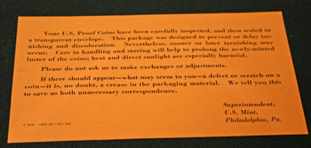 1964 Proof Set US Mint note