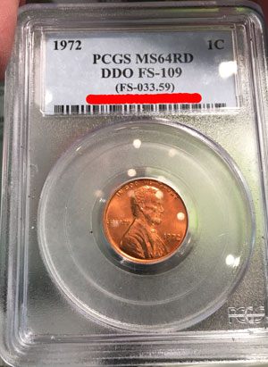 1972 Lincoln Cent PCGS MS64RD DDO FS-109