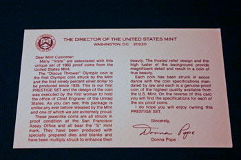 1983 Prestige Set certificate of authenticity