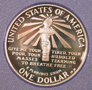 1986 Prestige Set commemorative silver dollar reverse