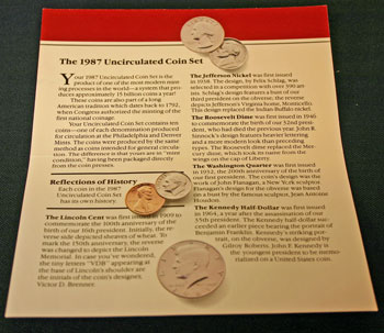 1987 Mint Set inside of insert