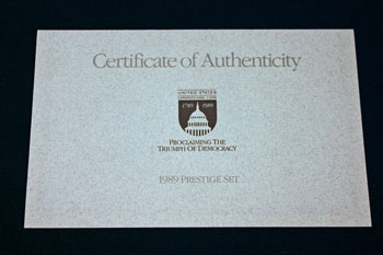 1989 Prestige Set certificate front