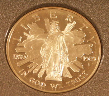 1989 Prestige Set commemorative silver dollar obverse
