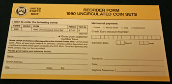 1990 Mint Set reorder form