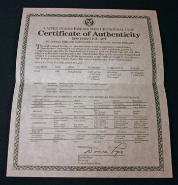 1990 Prestige Set certificate inside