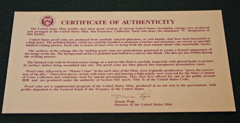 1990 Proof Set Certificate of Authenticity
