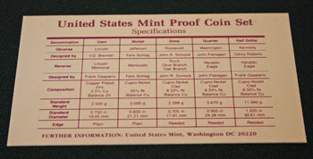 1990 Proof Set Coin Specifications