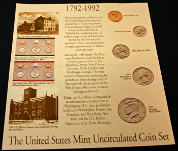1992 Mint Set inside of insert