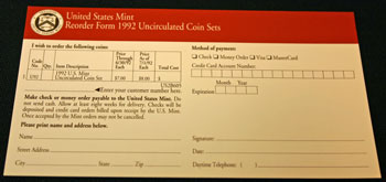 1992 Mint Set reorder form