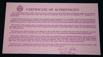 1993 Proof Set Certificate of Authenticity