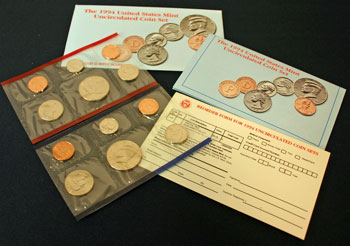 1994 Mint Set opened showing coins and contents