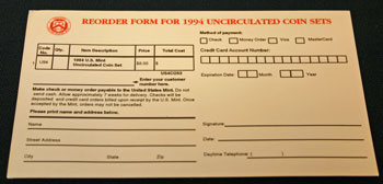 1994 Mint Set reorder form