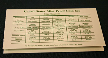 1994 Proof Set coin specifications