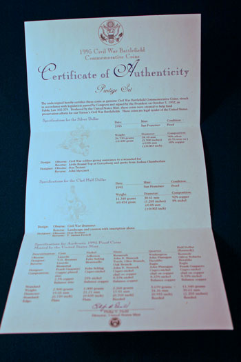 1995 Prestige Set certificate of authenticity