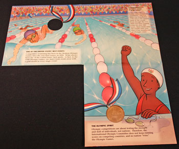 Young Collectors Edition Coin Sets 1996 Atlanta Olympics Swimming coin package unfolded inside