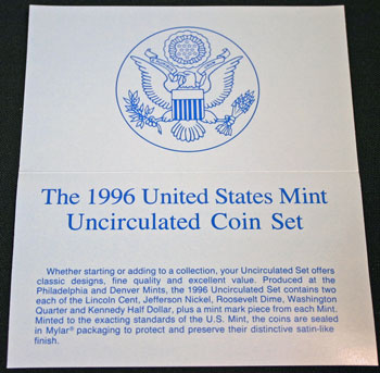 1996 Mint Set inside of insert
