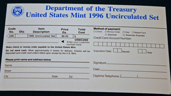 1996 Mint Set reorder form