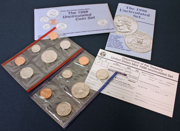 1998 Mint Set opened showing coins and contents