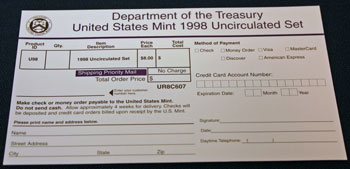 1998 Mint Set reorder form