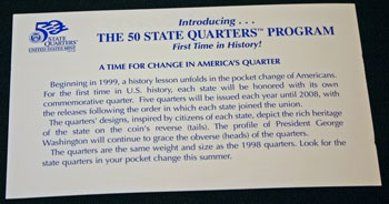 1999 Mint Set philadelphia state quarters card back