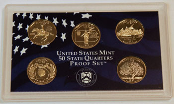 1999 Proof Set reverse of five quarters proof coins