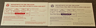2000 Mint Set order card insert for Denver and Philadelphia
