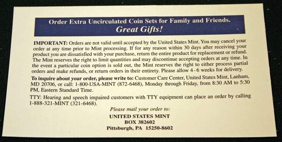 2002 Mint Set gift sets order information