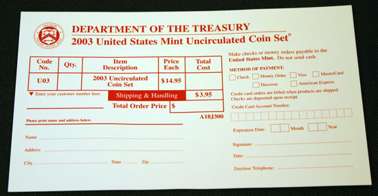 2003 Mint Set re-order card