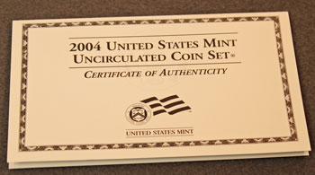 2004 Mint Set front of insert describing uncirculated coins