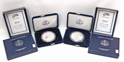 2010 Silver American Eagle packages comparing real versus fake 